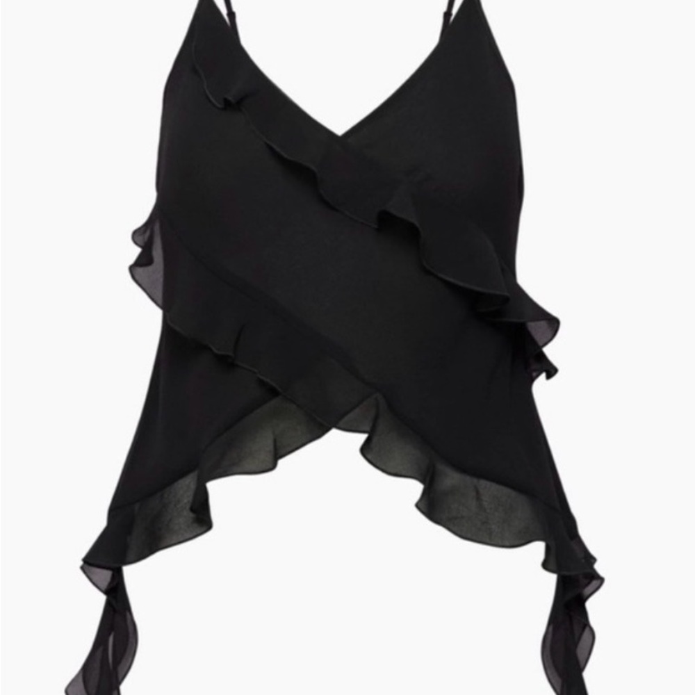 S Aritzia Eminence Black Ruffled Camisole